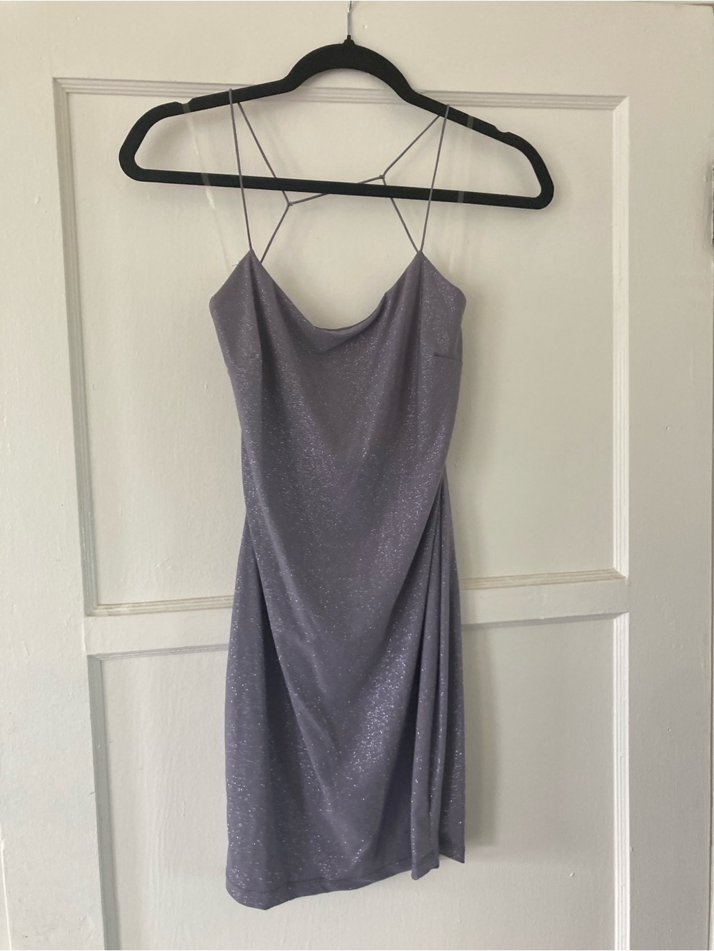 Lilac Sparkle Cowl Mini Dress with Delicate Straps